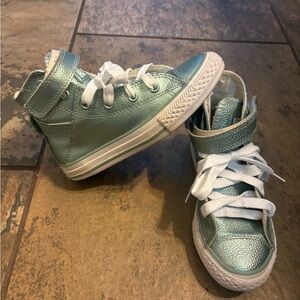 Kids Metallic Teal High-Top Sneakers